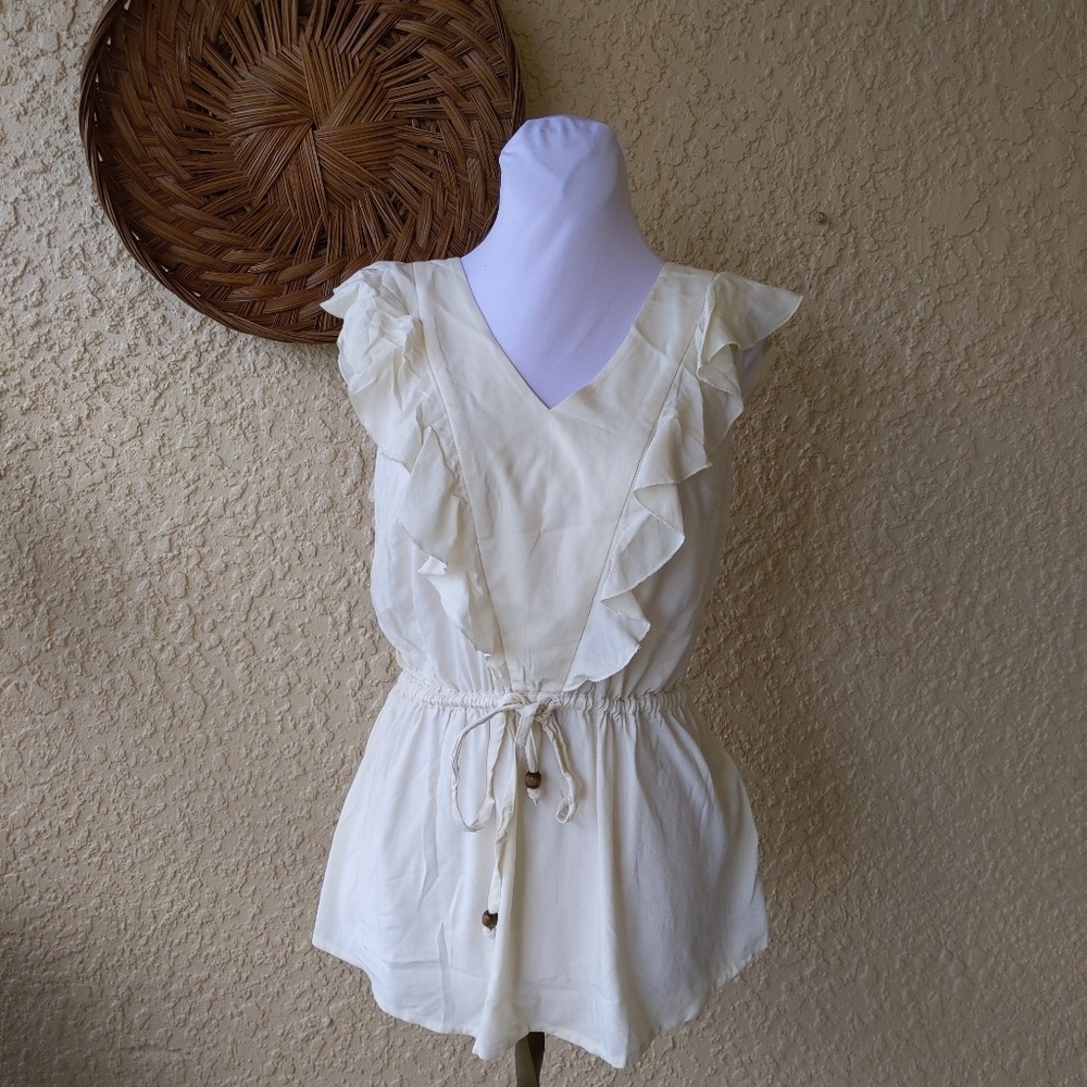 Modcloth ivory blouse tie waist